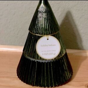 NWT Threshold mercury glass green tree Holiday Balsam Christmas winter candle